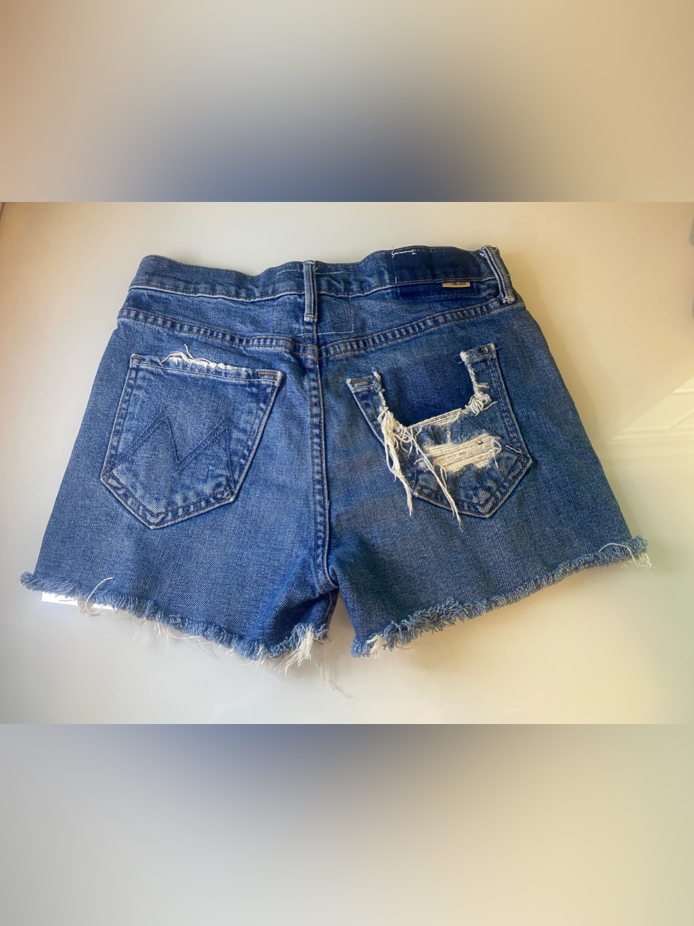 MOTHER Distressed Blue Denim Shorts